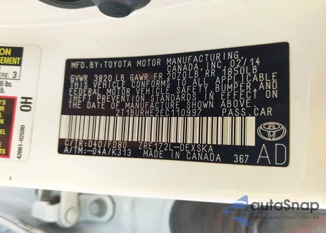 2014 Toyota Corolla S Plus из США, поврежденный, VIN 2T1BURHE2EC110997